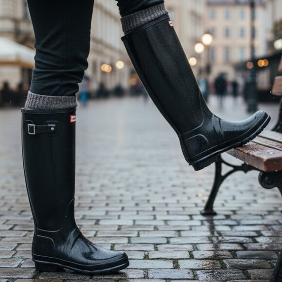 Hunter Tall High Gloss Black All Weather Rain Boot Size 6 - Picture 2 of 11